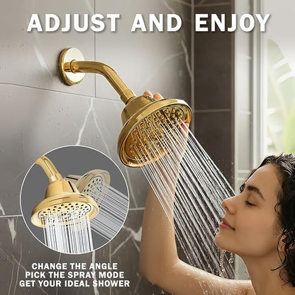 Aqua Elegante Massage Shower Head With Mist - High Pressure Boosting, Adjustable Massaging Rainfall Showerhead For Low Flow Showers With Water Saving Nozzles - 1.8 GPM - Polished Brass