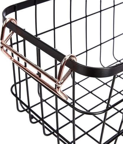 Amazon Basics Stackable Metal Wire Rectangular Storage Basket Set for Kitchen or Bathroom, 2 Count, Black
