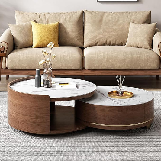 Lartis Nesting Coffee Table with Drawer Round Coffee Table Sintered Stone Coffee Table