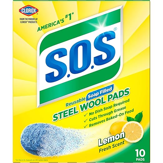 S.O.S Steel Wool Soap Pads | Lemon Fresh | 10 Count, Pack of 6