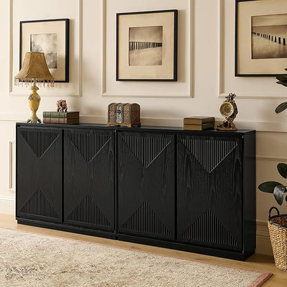 LKTART Buffet Cabinet Sideboard with Storage, Mid Century Modern Credenza with Doors & Shelves, Wood Small Coffee Bar Media Console Table for Kitchen, Living Room, Entryway-Black