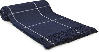 Arus Acrylic Highlands Collection Queen Size Tartan Plaid Design Throw Blanket Navy-White, 60x80 inch