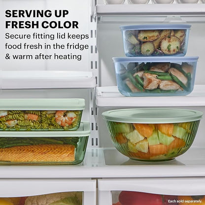 Pyrex Colors Tinted (3-Pack, Full Set) Sculpted Tinted Glass Mixing Bowls With Plastic Lids, Nesting Space Saving Set of Bowls For Prepping and Baking, 1.3QT, 2.3QT & 4.5QT