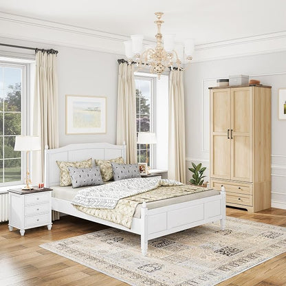 Brafab Armoire Wardrobe Closet with 2 Modern Doors Set of 2, 71" Tall Freestanding Closet Wardrobe Cabinet with Drawers and Hanging Rail, Wooden Storage Cabinet with Shelve for Bedroom, Natural