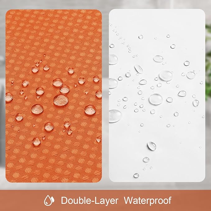 3 in 1 Stall Half Size Burnt Orange Shower Curtain Set-36 W x 72 H, Modern Waffle Waterproof Fabric and PEVA Liner Set with Stainless Steel Hooks