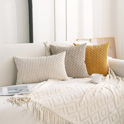 Set of 4 Neutral Decorative Throw Pillow Covers 16x16 Inch Corduroy Pillow Covers for Bed Couch Sofa Living Room Soft Square Cushion Cases