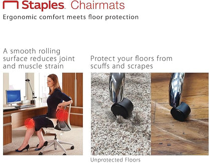 Staples Office Chair Mat, Clear Floor Mats with Lip, Hard Floors, Textured Underside, Extended Under-Desk Coverage, 48 x 36 Inch, Smooth Glide