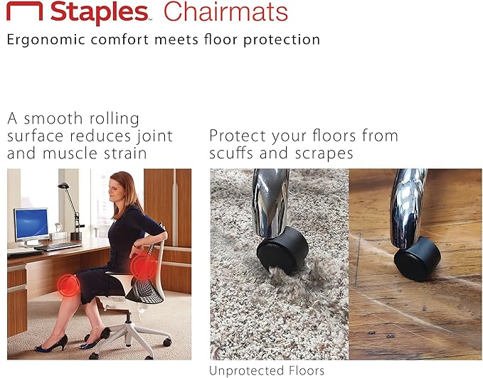 Staples Office Chair Mat, Clear Floor Mats with Lip, Medium-Pile Carpets, Extended Under-Desk Coverage, 48 x 36 Inch, Smooth Glide
