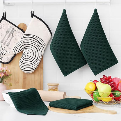Homaxy 100% Cotton Waffle Weave Kitchen Dish Cloths, Ultra Soft Absorbent Quick Drying Dish Towels, 12 x 12 Inches, 18-Pack, Blackish Green