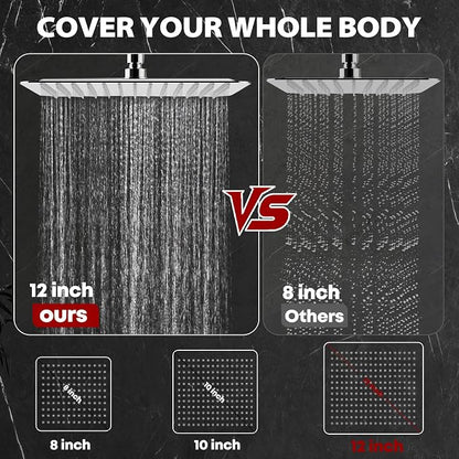 Shower Head,12”Rain Shower Head with Handheld Spray Combo and Adjustable Extension Arm/Shower System,High Pressure Rain Fall Hose,Chrome