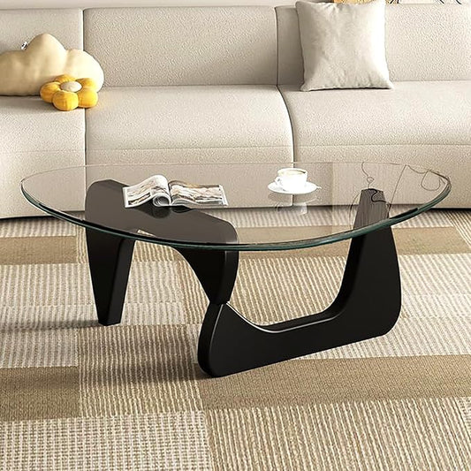 Mid Century Modern Glass Coffee Table, Coffee Table for Living Room, Noguchi Coffee Tables,Suitable for Bedroom Living Room Reception Office Tables (Black/Transparent, ML)