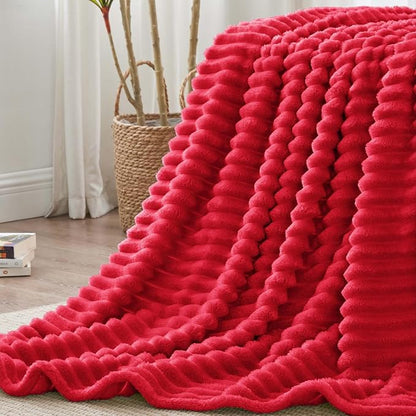 BEDELITE King Size Blanket for Bed, 300GSM Soft & Warm Fleece Blanket, Decorative and Giftable Striped Red Blankets for Women, Men, 108"x90"