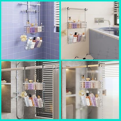 HapiRm Hanging Shower Caddy Organizer - No Drilling Shower Organizer with Inclined Shelf, Rustproof & Waterproof 304 Stainless Steel Bathroom Caddy - Silver