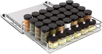 Pull-Out Cabinet Spice Rack Organizer - Slim Slide-Out Storage for Spices, Bottles & Jars, Premium Heavy-Duty Steel, Easy Install for Narrow Kitchen Cabinets - 14 ⅜ W x 10 ⅜ D x 2 ¾ H, Chrome
