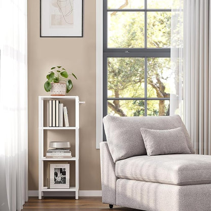 TUTOTAK Bookshelf, 4-Tier Tall Book Shelf, Narrow Bookcase for Small Space, DIY Stackable Bookshelf, for Living Room, Office, Study, Entryway, Industrial, White BS01BW004