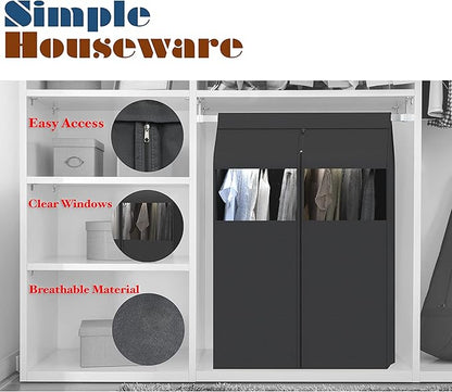 Simple Houseware 30"W x 54"H Garment Cover with Bottom Seal and Clear Window for Clothes Rack/Closet/Hanging Clothes, Dark Gray