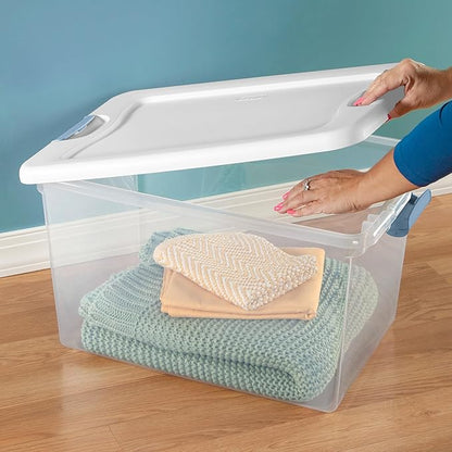 Sterilite 12-Pack Latching Box, Clear Plastic Under Bed Storage Bins with Lids, 64 Quart - Large Stackable Tote Organizer Containers for Closet, Bedroom, Bathroom, and Office Organization