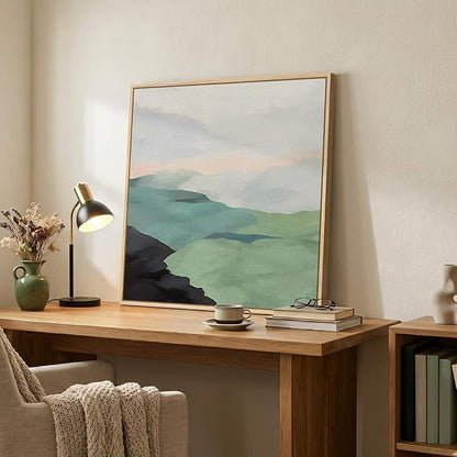 Framed Green Abstract Wall Art, Modern Mountain Canvas Prints Paintings Artwork for Walls, Square Minimalist Green and Grey Landscape Pictures for Living Room Dining Bedroom Office Wall Decor 24x24 In