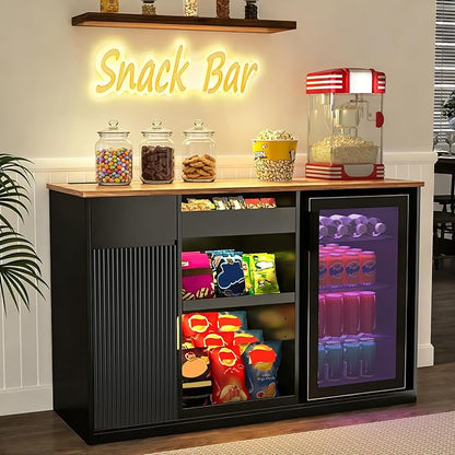 GDLF Snack Bar Cabinet with Fridge Space, Snack Organizer with Storage and Candy Display Shelf, Coffee Station for Home Theater or Game Room, 51.2" L，Black