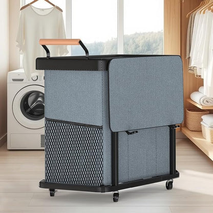Rolling Laundry Hamper with Wheels, Laundry Hamper 3 Section with Lid, Laundry Basket with Rolling Lockable Wheels and Handle, Laundry Basket Organizer for Laundry Room, Bedroom 230L Gray
