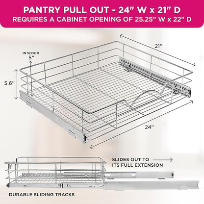 HOLDN’ STORAGE Pull Out Cabinet Organizer, Slide Out Drawer for Kitchen Cabinets & Pantry, Roll Out Shelf for Pots, Pans & Under Sink Storage, Heavy-Duty Full-Extension, 24"W x 21"D x 5"H