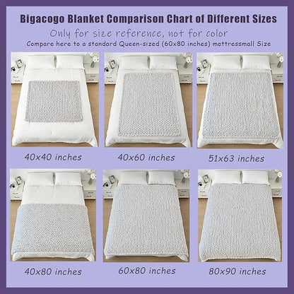Bigacogo Chunky Knit Throw Blanket for Couch, 40x80 inches, 100% Hand Knitted with Thick Jumbo Chenille Yarn, Cozy Soft Large Rope Knot Cable Crochet Blankets for Sofa Bed Living Room, Bright Blue