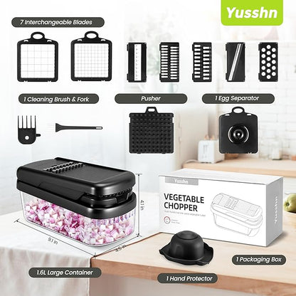 Vegetable Chopper,12-in-1 Multifunctional Food Chopper,Professional Onion Chopper with 7 Blades,Vegetable Cutter with Container for Salad,Potato,Carrot,and Garlic Essential Kitchen Tool (Black)