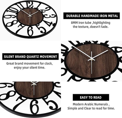 1st owned 40" Large Display Wall Clock for Home Decor - Silent,Battery Operated,Black Metal, Modern, Rustic Wood Clocks for Living Room,Farmhouse,Dining Room,Bedroom,Shop Wall Decor- Arabic Numerals