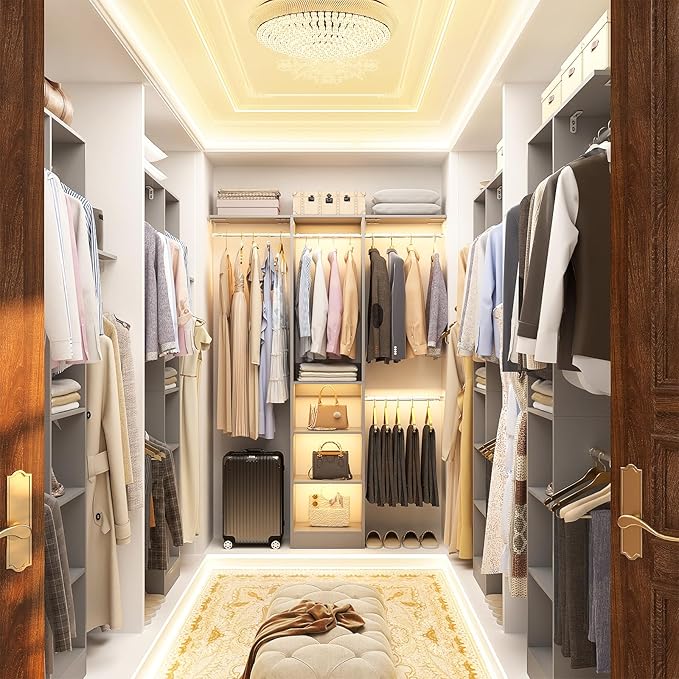 Cyclysio 4FT Small Closet System, 80"H Closet Organizer System with 4 Closets Rods & 3 Shelves, 48" Closets Organizers and Storage for Small Bedrooms, Laundry Rooms, Cloakrooms, Grey