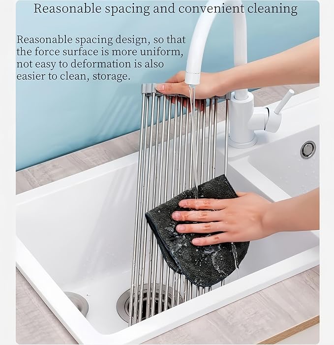 Roll up Dish Drying Rack Over The Sink Kitchen Roll up Sink Drying Rack Portable Dish Drainer Foldable Dish Drying Rack (Gray, 14.5 inch x 11.6 inch)
