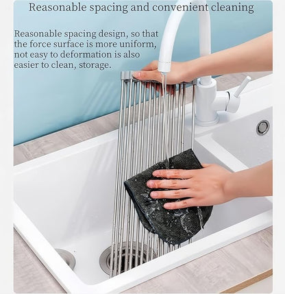 Roll up Dish Drying Rack Over The Sink Kitchen Roll up Sink Drying Rack Portable Dish Drainer Foldable Dish Drying Rack (Gray, 14.5 inch x 11.6 inch)