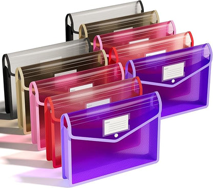 ThinkTex Plastic Expanding File Folder, Transparent Envelopes with Snap Closure,Suitable for Home, Office, School and Hospital, Large Capacity，No Dividers, 5 Colors, Fit Letter/A4 Size-10 Pcs