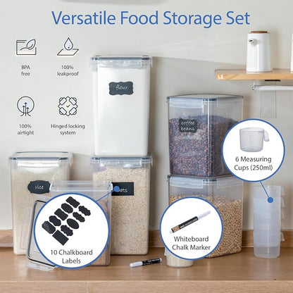 Chef's Path Large Airtight Food Storage Containers with Lids, Pack of 6, 3pcs 6.5L and 3pcs 5.2L, Kitchen and Pantry Canisters for Sugar, Flour, and Baking Supplies - Transparent
