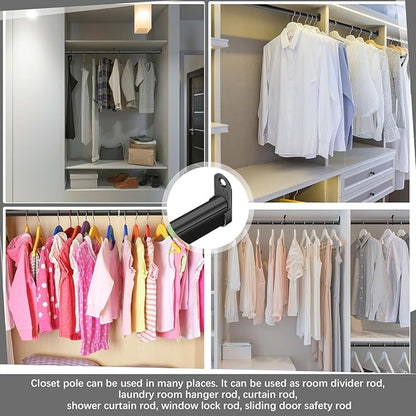 Tandefio Chrome Closet Rod 92 Inch with Oval Closet Rod 6 End Supports for Laundry Room Hanging Clothes Waterproof Shower for Curtains(Black,2 Sets)