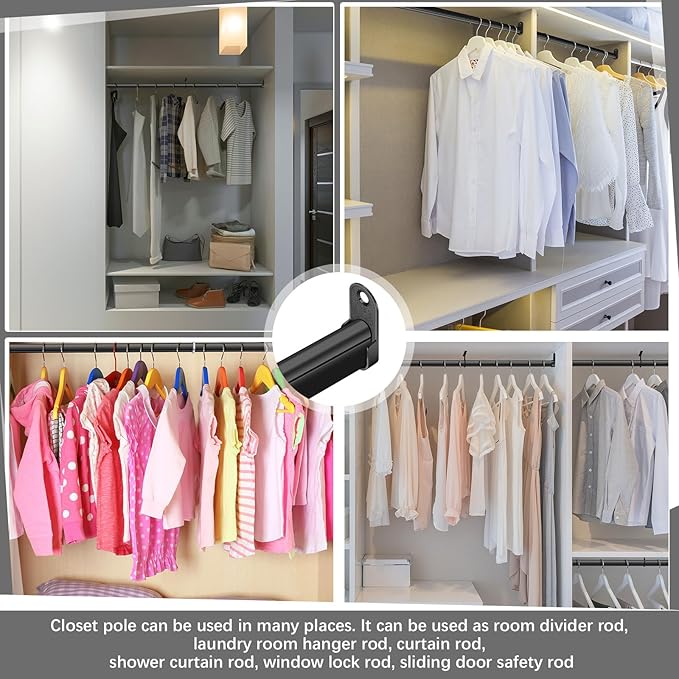 Tandefio Chrome Closet Rod 92 Inch with Oval Closet Rod 6 End Supports for Laundry Room Hanging Clothes Waterproof Shower for Curtains(Black)