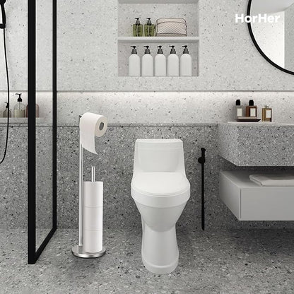Toilet Paper Holder Stand, Toilet Paper Holder Free Standing, Toilet Paper Stand, Brushed Nickel Toilet Paper Holder with Storage, Rustproof Toilet Paper Holders for 4 Rolls (Brushed Nickel)