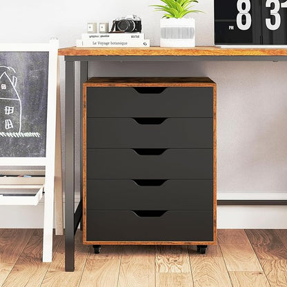 Giantex 5-Drawer Storage Cabinet with Drawers, Wheels, Rolling Lateral Filing Under Desk, Chest, 19.5" x 16" x 25.5" Office Mobile File Cabinet for Living Room, Study