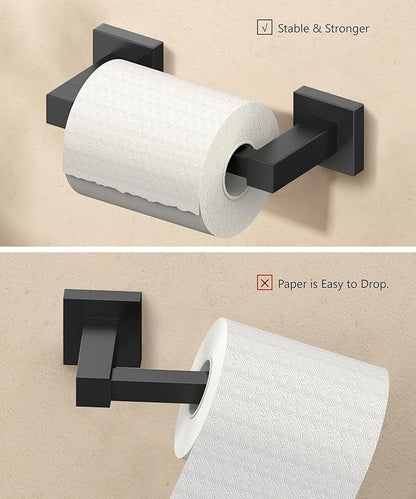 FORIOUS Toilet Paper Holder Wall Mount, Stainless Steel Rustproof Double Post Pivoting Tissue Roll Holder for Bathroom, Commercial Toilet Paper Dispenser (Matte Black, Square 2 Pack)