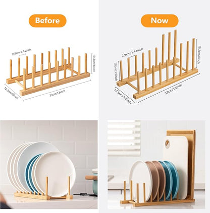 HBlife 4pcs Heighten and Widen Bamboo Dish Drying Rack Plate Bowl Cup Book Pot Lid Cutting Board Stand Drainer Storage Holder Organizer for Kitchen Cabinet