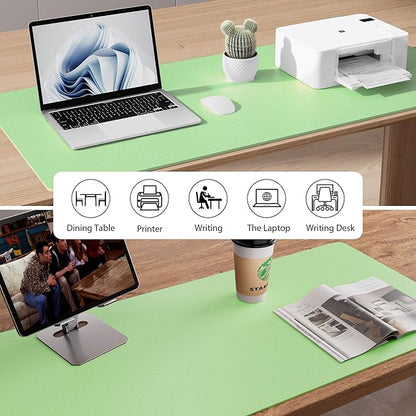 Aothia Faux Leather Desk Mat – Large Mouse Pad, Non-Slip PU Leather Blotter, Waterproof Writing Surface for Office and Home (Foam Green, 47.2" x 23.6")