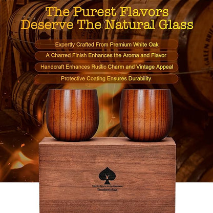 Charred Wooden Whiskey Glass Set of 2 – Durable Bourbon Glass for Men, Insulated Old Fashioned Glass – Whiskey Gifts for Husband, Dad, Brother – Birthday, Christmas, Father's Day