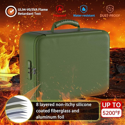 DocSafe 5200°F Document Organizer with Lock,Upgraded Heat Insulated Fireproof＆Waterproof Box 8 Layers File Organizer,Portable Home Travel Safe Storage for Important Documents, Files,Green (Soft)