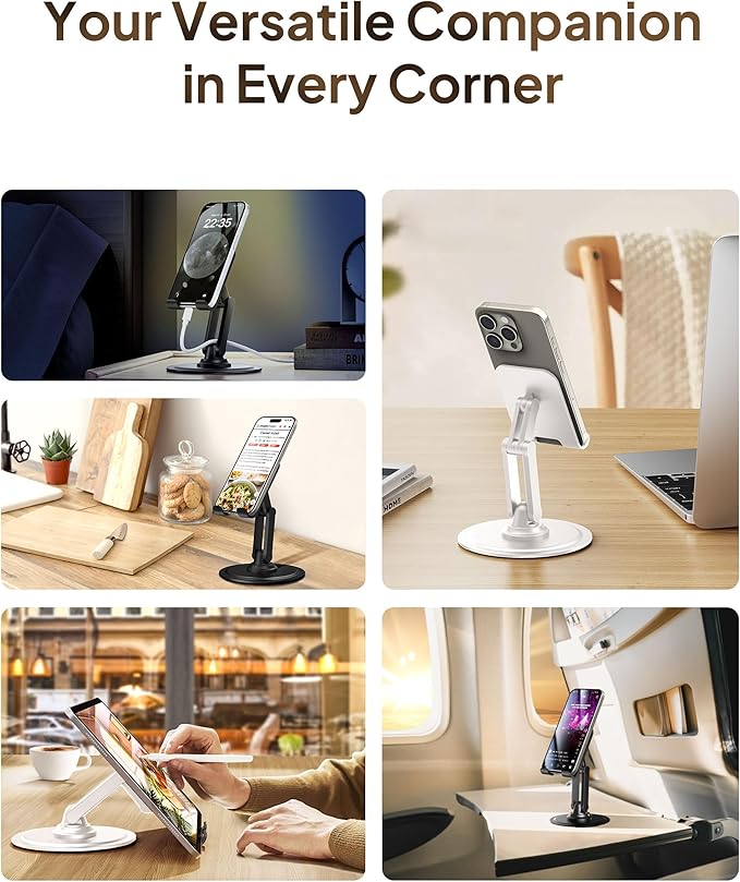 COOPER 360° Stand, [Gift Family Pack], Rotating Cell Phone Stand for Desk, Cell Phone Holder for Desk, iPhone Stand Holder, Sturdy Metal Base, Fits Samsung, Android Smartphones, (Piano Black, 2-Pack)