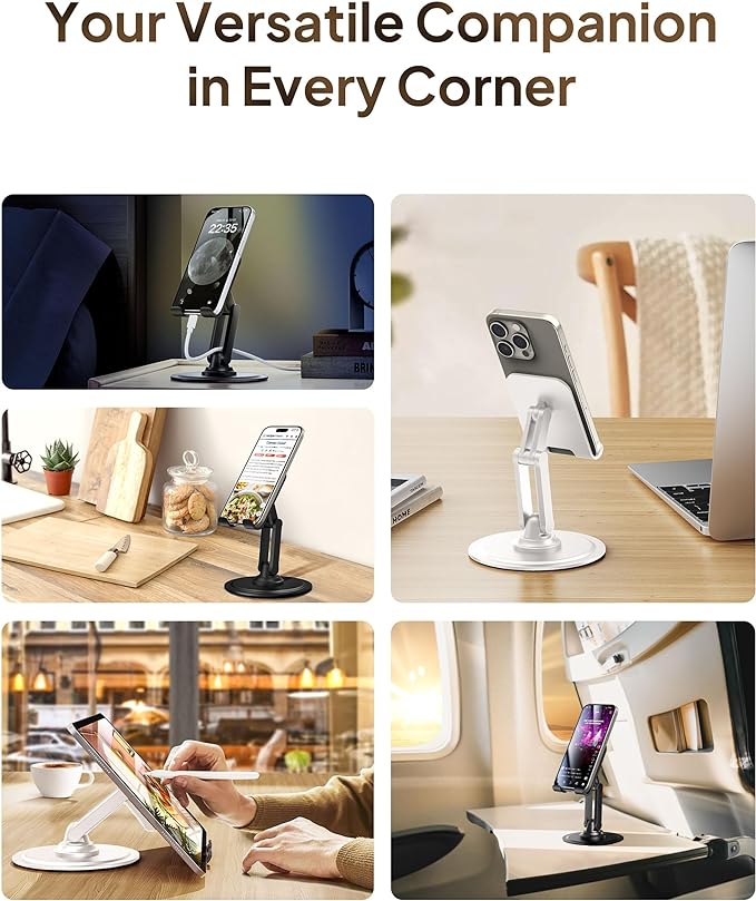COOPER 360° Stand, [Gift Family Pack], Rotating Cell Phone Stand for Desk, Cell Phone Holder for Desk, iPhone Stand Holder, Sturdy Metal Base, Fits Samsung, Android Smartphones, (Cream White, 2-Pack)