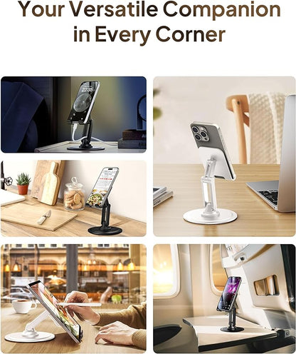 COOPER 360° Stand, [Gift Family Pack], Rotating Cell Phone Stand for Desk, Cell Phone Holder for Desk, iPhone Stand Holder, Sturdy Metal Base, Fits Samsung, Android Smartphones, (Cream White, 2-Pack)
