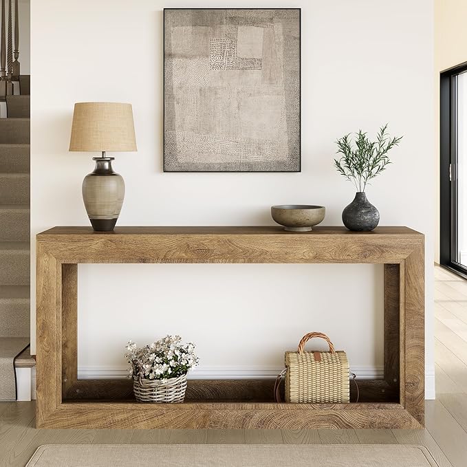 LITTLE TREE Narrow Console Tables, 63" Couch Table Behind Sofa, Extra Long Console Table for Entryway, Hallway, Living Room, Entrance, Foyer, Modern Light Oak Brown