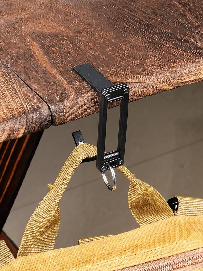 sayram ST5 Titanium Purse Hook for Table – Foldable Bag Hanger with Anti-Slip Arm – Portable Handbag Holder for Dining, Office, and Travel (Black)