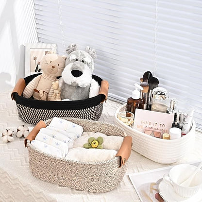Storage Baskets for Organizing, Small Woven Basket Set of 4 - Cotton Rope Baskets for Shelves, Organizer Baskets are Ideal for Nursery, Bedroom, as Gift Basket Empty for Baby Shower, Festival