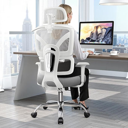 Ergonomic Office Desk Chair, High Back Mesh Office Chair with Adjustable Lumbar Support, 3D Headrest, Big and Tall Home Computer Desk Chairs Comfy for Work, Gaming, 300lbs, Gray