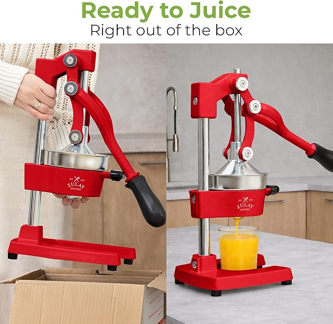 Zulay Kitchen Cast Iron Juicer - Heavy Duty Manual Juicer with Detachable Strainers for Easy Cleaning, Orange Juice Press for Citrus Fruits, Perfect for Bartenders, Juice Lovers & Health Enthusiasts